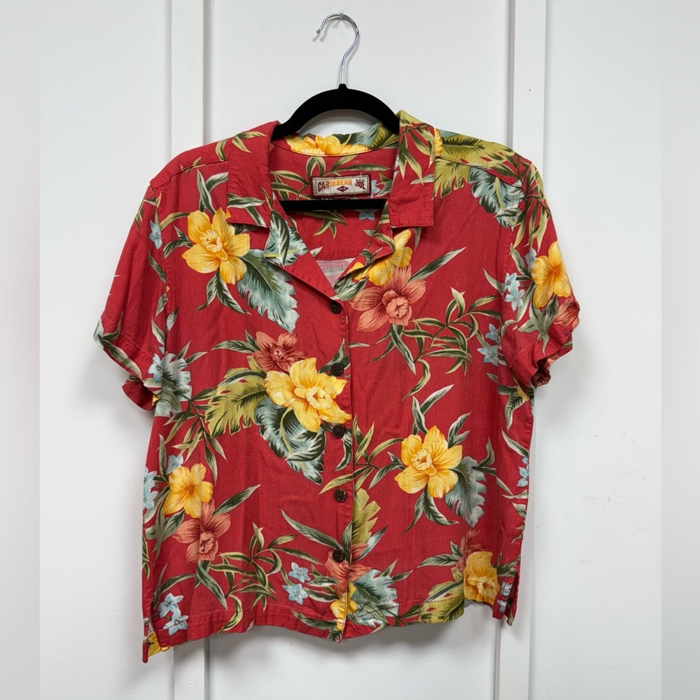 Caribbean Joe Red Floral Button-Down Shirt